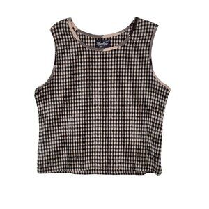 Angelique Women's 2X Black & Beige Gingham Sleeveless Tank Top